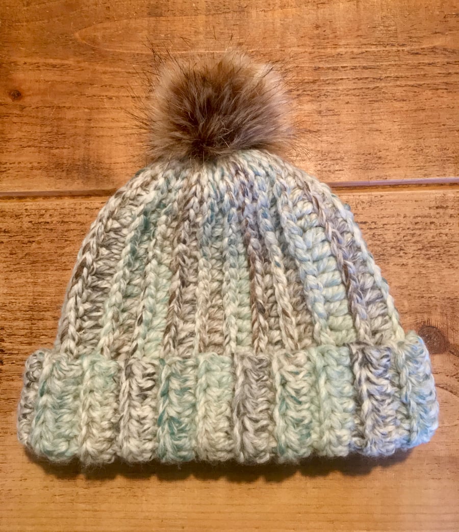 Crochet Beanie Hat Made From Warm Chunky Wool