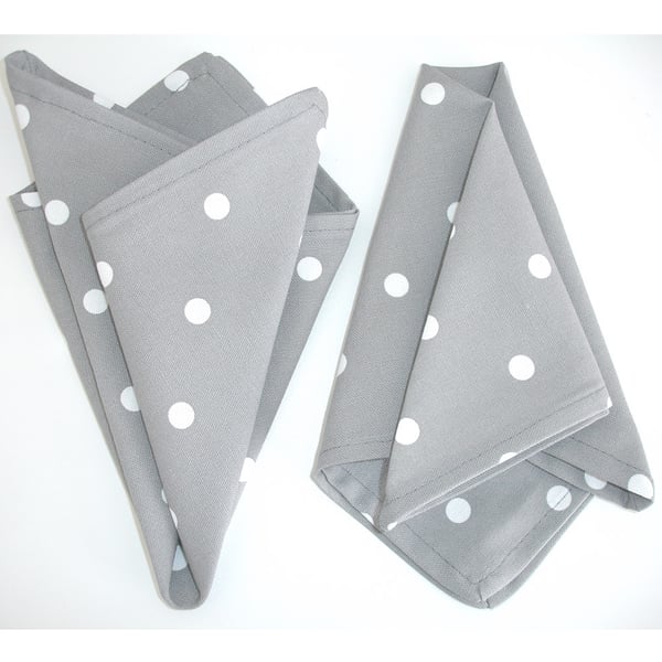 Napkins x 2 Grey and White Polka Dot 14" Pair Serviettes Washable Cotton Cloths