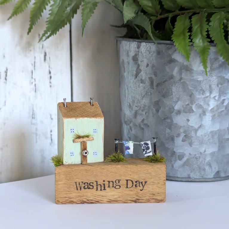 Handmade Tiny Oak Country Cottage Home Decor 'Washing Day'
