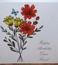 C6497   Happy Birthday Dear Friend, Card, Hand Coloured, Hammered Card, Flowers,