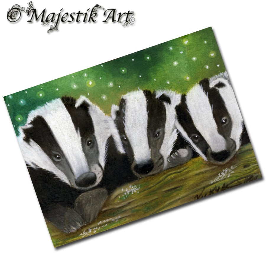 Archival ACEO Badger Print 'Clan' By V Kenworthy