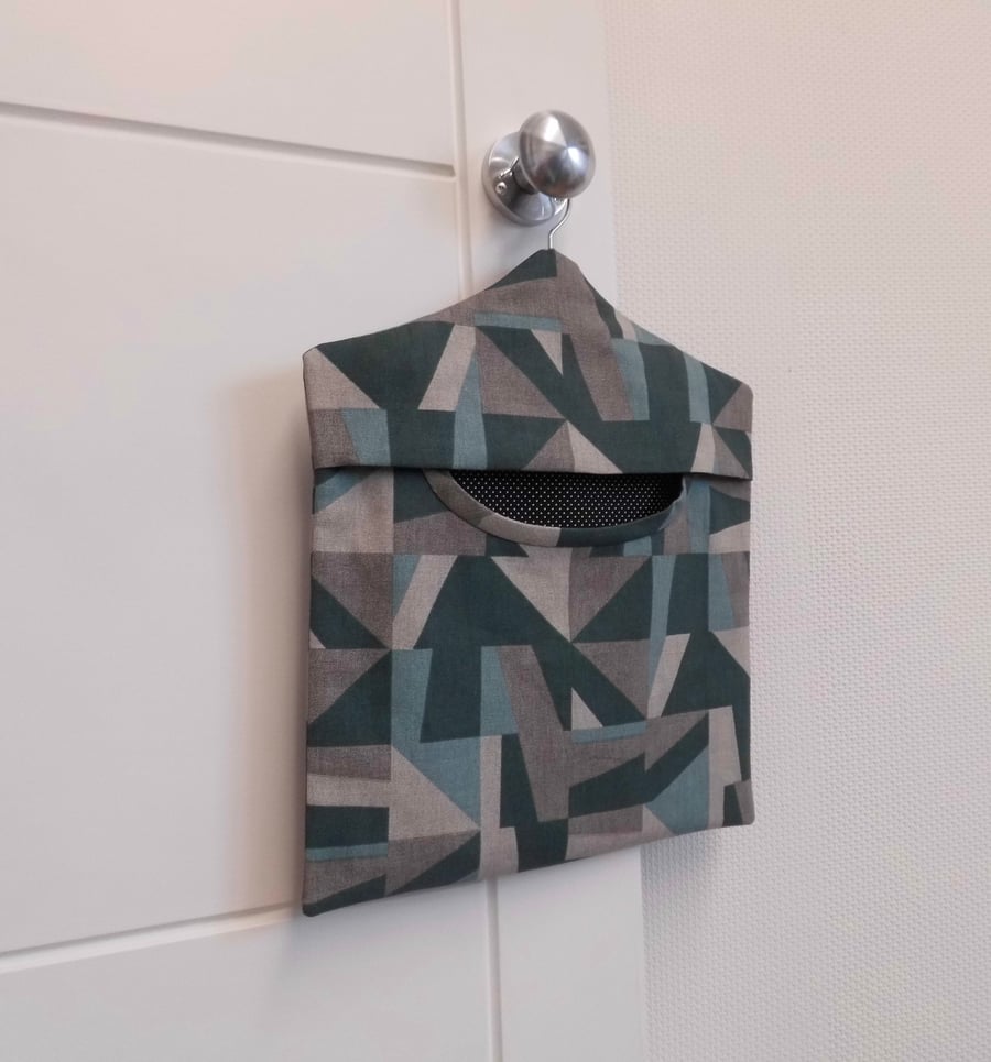 SOLD Peg bag in contemporary print grey and green 