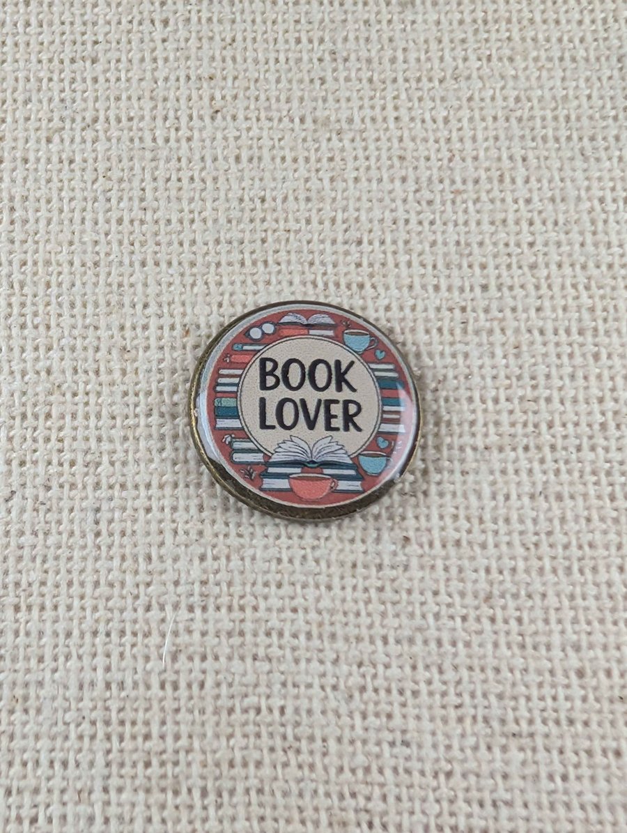 Book Lover Badge - Book Themed Design Pin - Large Resin Topped Pin Badge 