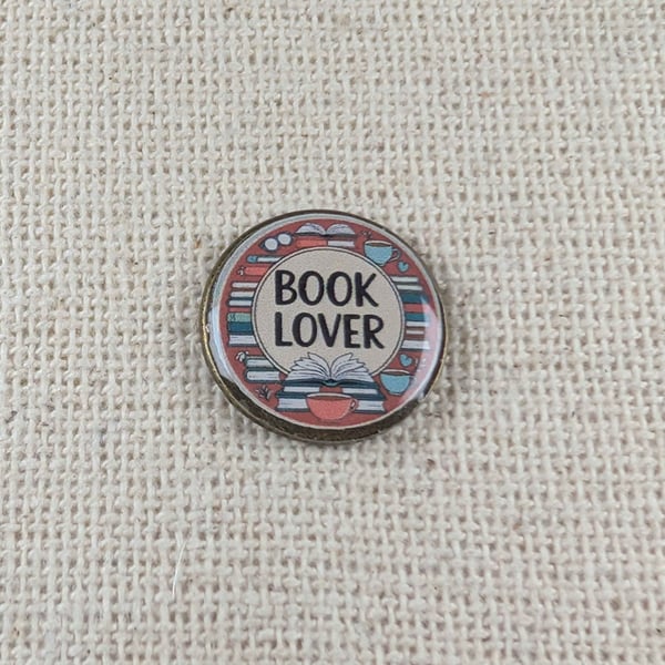 Book Lover Badge - Book Themed Design Pin - Large Resin Topped Pin Badge 