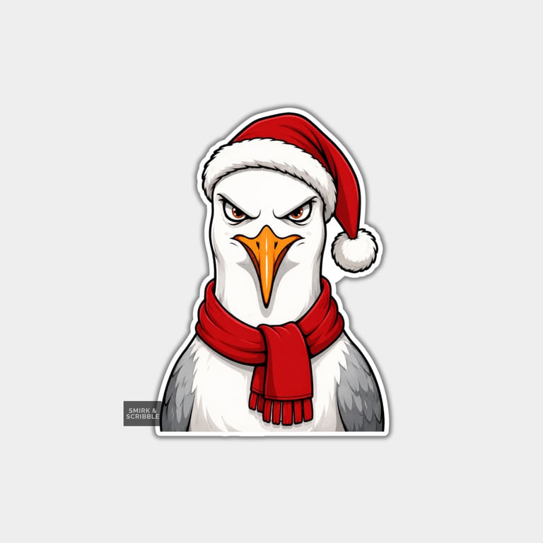 Funny Christmas Sticker Vinyl Xmas Decal For Adults - Seagull In Santa Hat