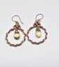 Wire Wrapped Citrine and Copper Hoop Earrings - Image 3