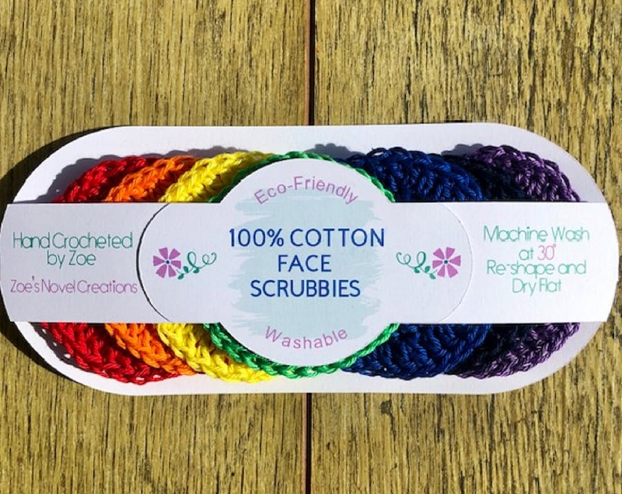Reusable Eco Friendly Face Scrubbies pack of 7 in Rainbow colours