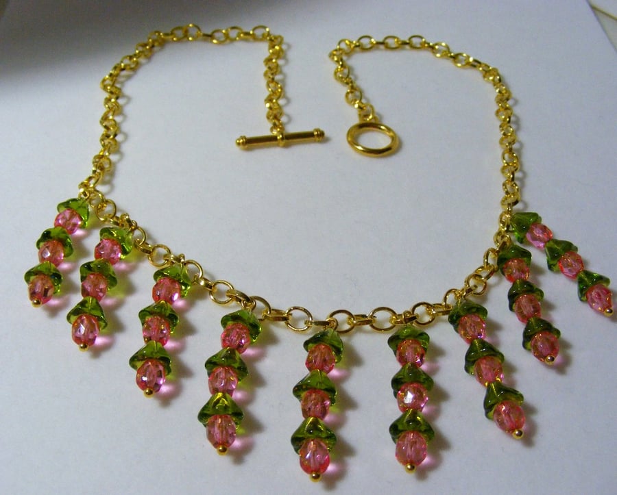 Pink and Green Flower Jewellery Set