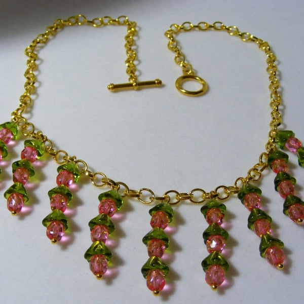Pink and Green Flower Jewellery Set