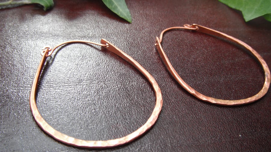 Copper Hammered Creole Loop Style Earrings