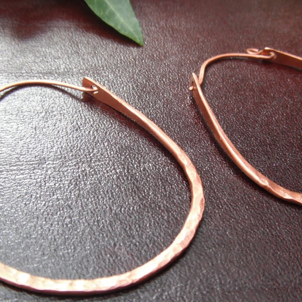 Copper Hammered Creole Loop Style Earrings