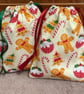 Small Christmas themed cotton drawstring pouch bag