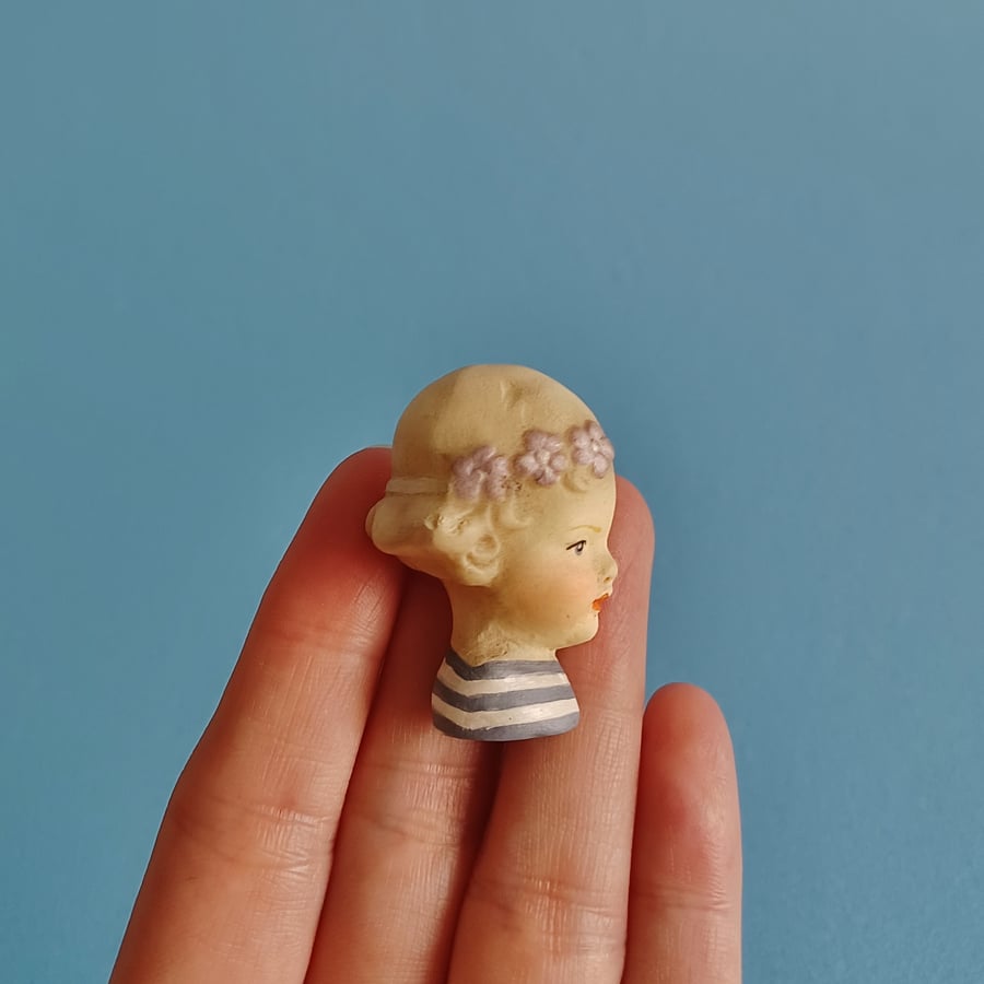 Handmade Doll Brooch Fleur - Blue Breton Girl Pin