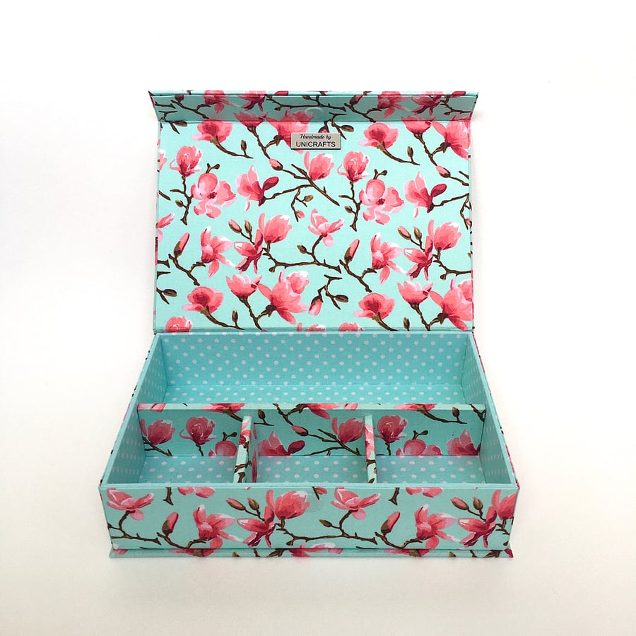 Magnolia Handmade Box, Fabric Covered, Multipurpose Box, Home Decor 