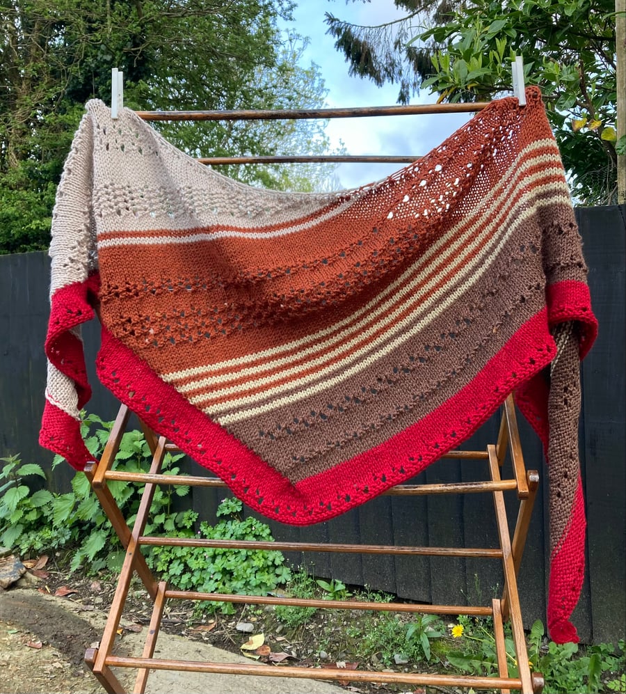 Unique Asymmetrical Hand Knitted Lace Wrap in Earthy Colours 