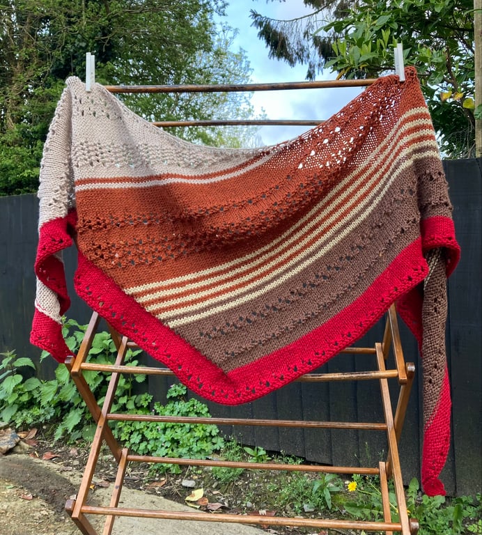 Unique Asymmetrical Hand Knitted Lace Wrap in Earthy Colours 