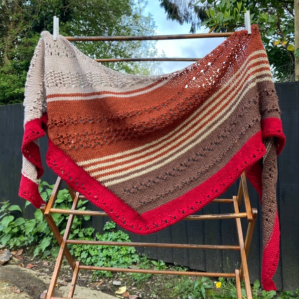 Unique Asymmetrical Hand Knitted Lace Wrap in Earthy Colours 