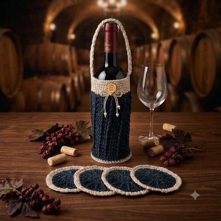 Handmade Crochet Wine Bottle Holder with 4