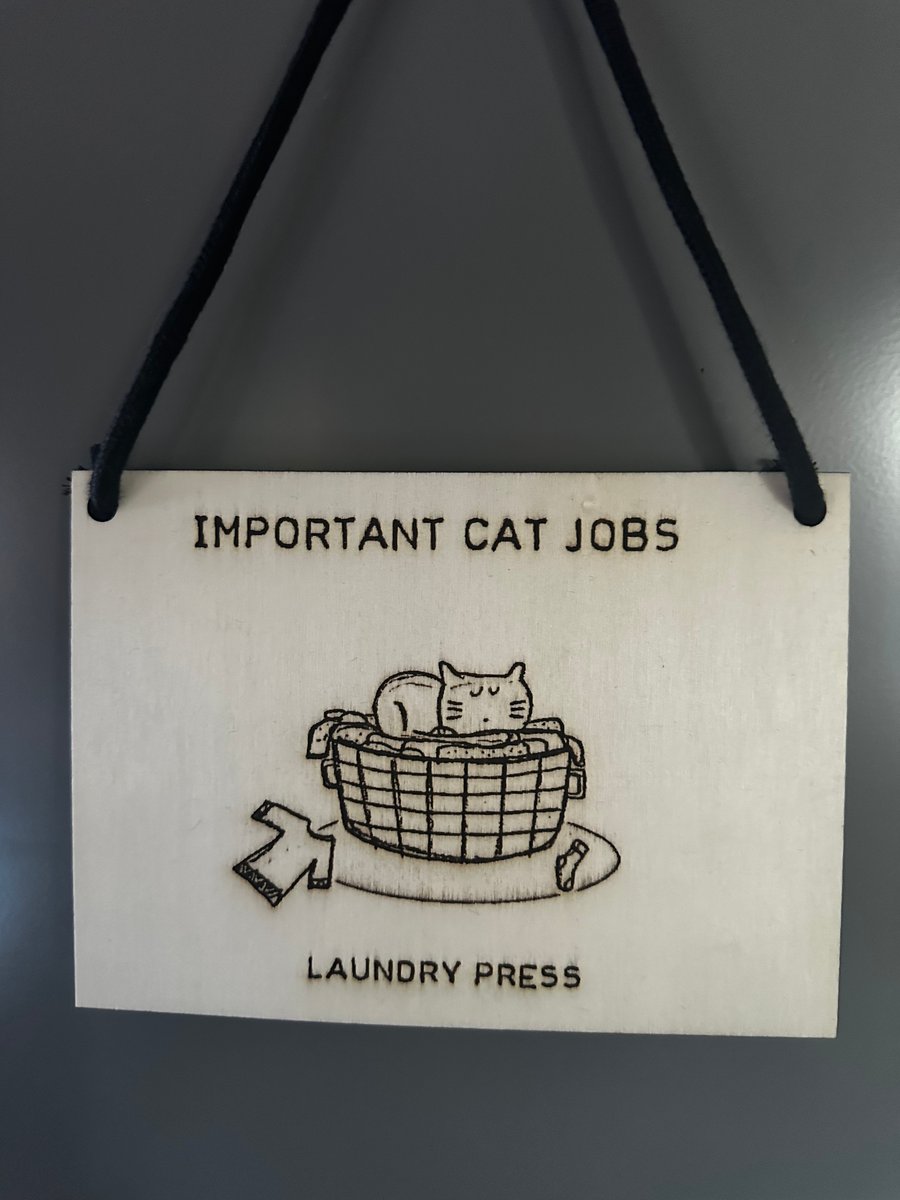 Cat Jobs Laser Etched Sign: Laundry Press