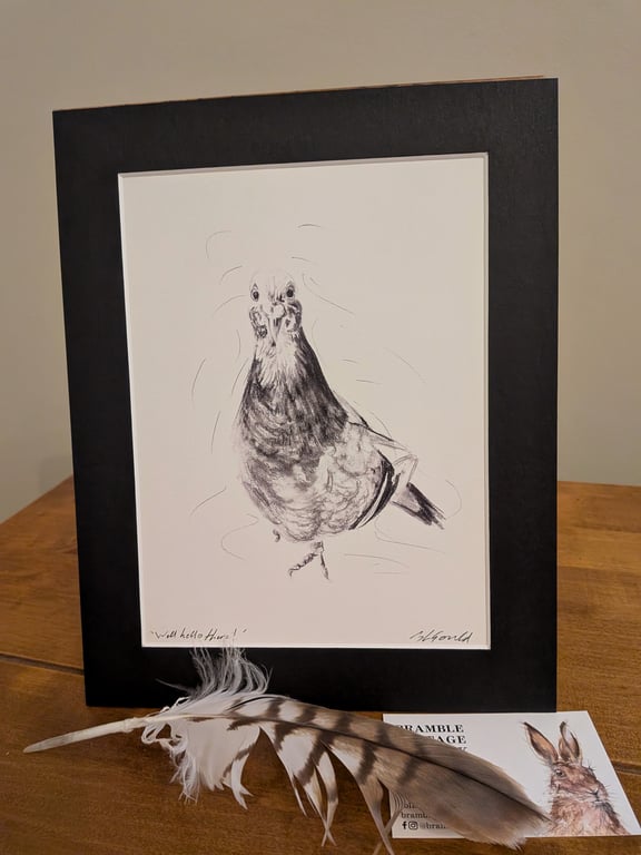 Pigeon, a signed print of an original charcoal drawing