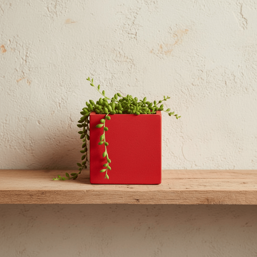 Dark Orange cm Square Plant Pot Handmade Indoor Planter for Small Houseplants