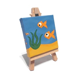 Miniature Fish Painting - original underwater scene on mini canvas with easel
