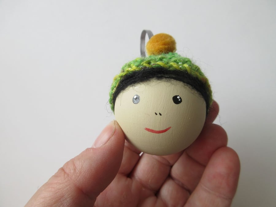 Bobble Hat Christmas Folk Bauble Hanging Tree Decoration in Woolly Hat