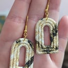 Black, white and gold arch window earrings