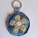 Denim flower keyring - yellow green