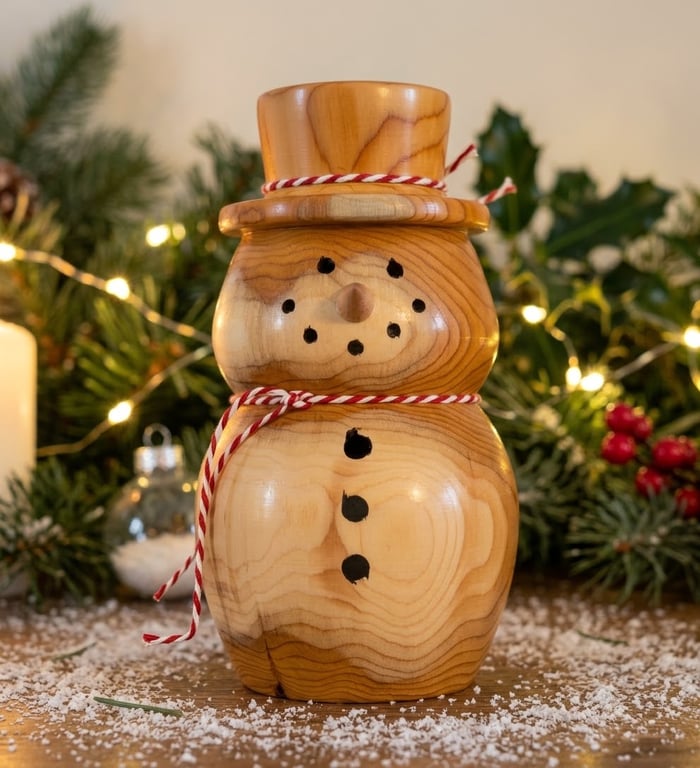 Hand-Turned Yew Wood Snowman Ornament, Christmas Decoration (Seconds)
