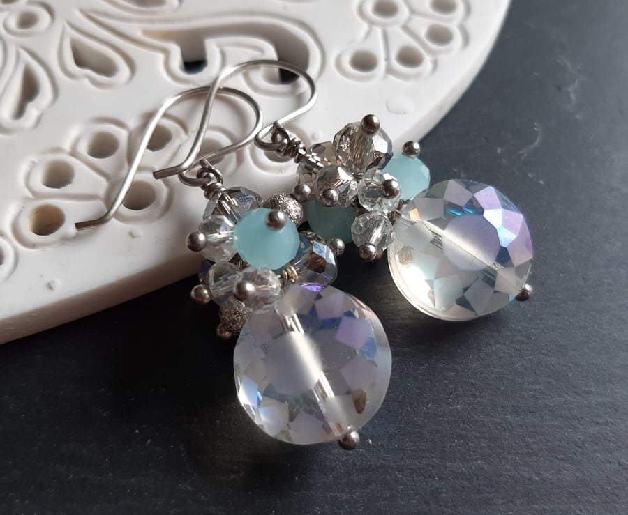 Faceted crystal sun cluster earrings