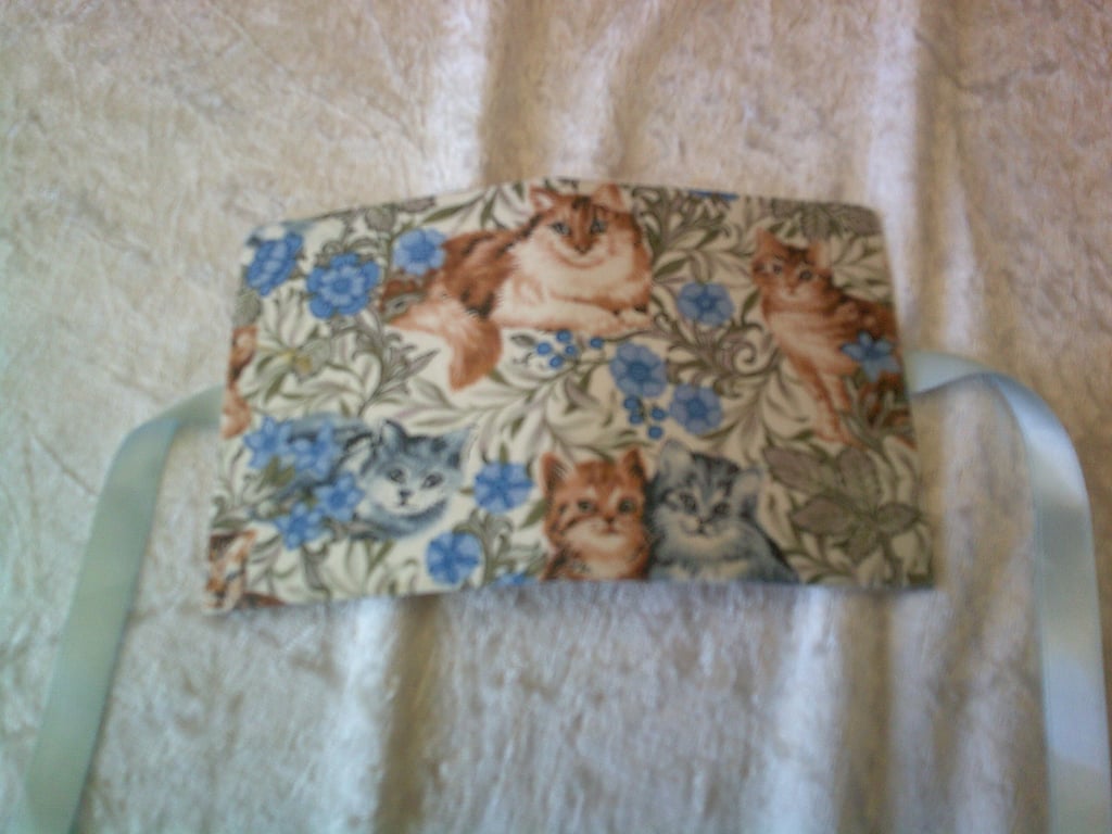 Cats with Blue Flowers and Grey Foliage Needlecase and Cotton Reel Pin Cushion