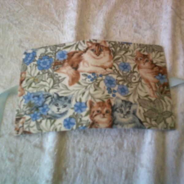 Cats with Blue Flowers and Grey Foliage Needlecase and Cotton Reel Pin Cushion