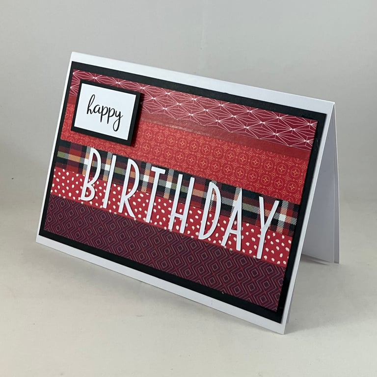 Handmade washi tape birthday card - shades of red