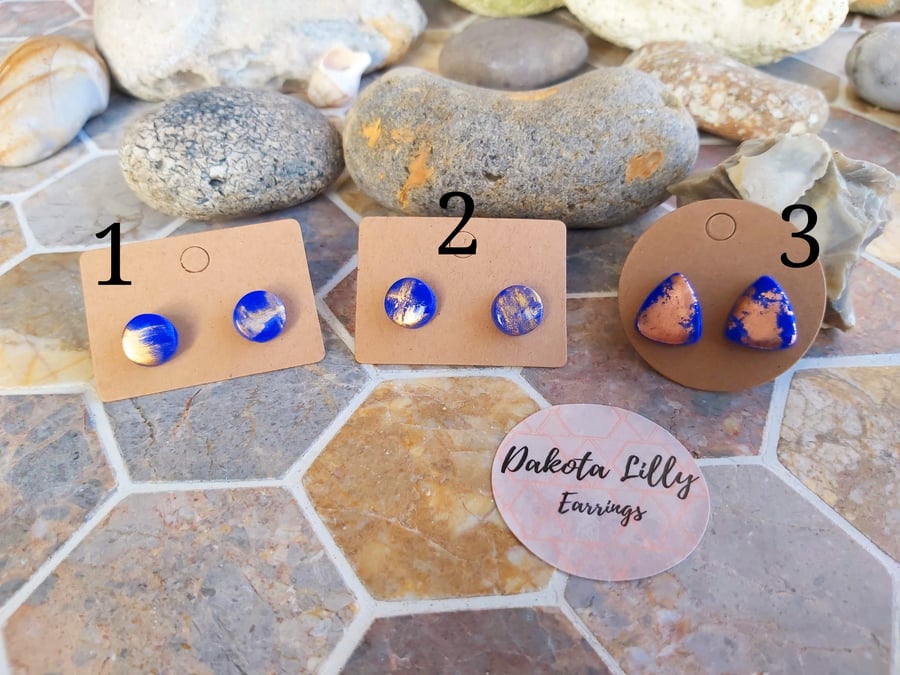 Blue Shimmer polymer clay studs
