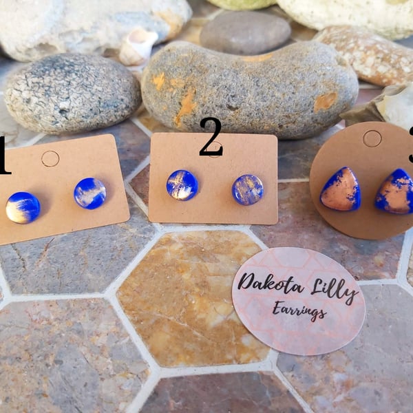 Blue Shimmer polymer clay studs