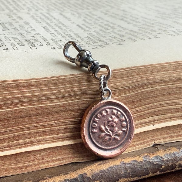 Double Sided Copper Wax Seal "FORGET ME NOT" Clip on Charm