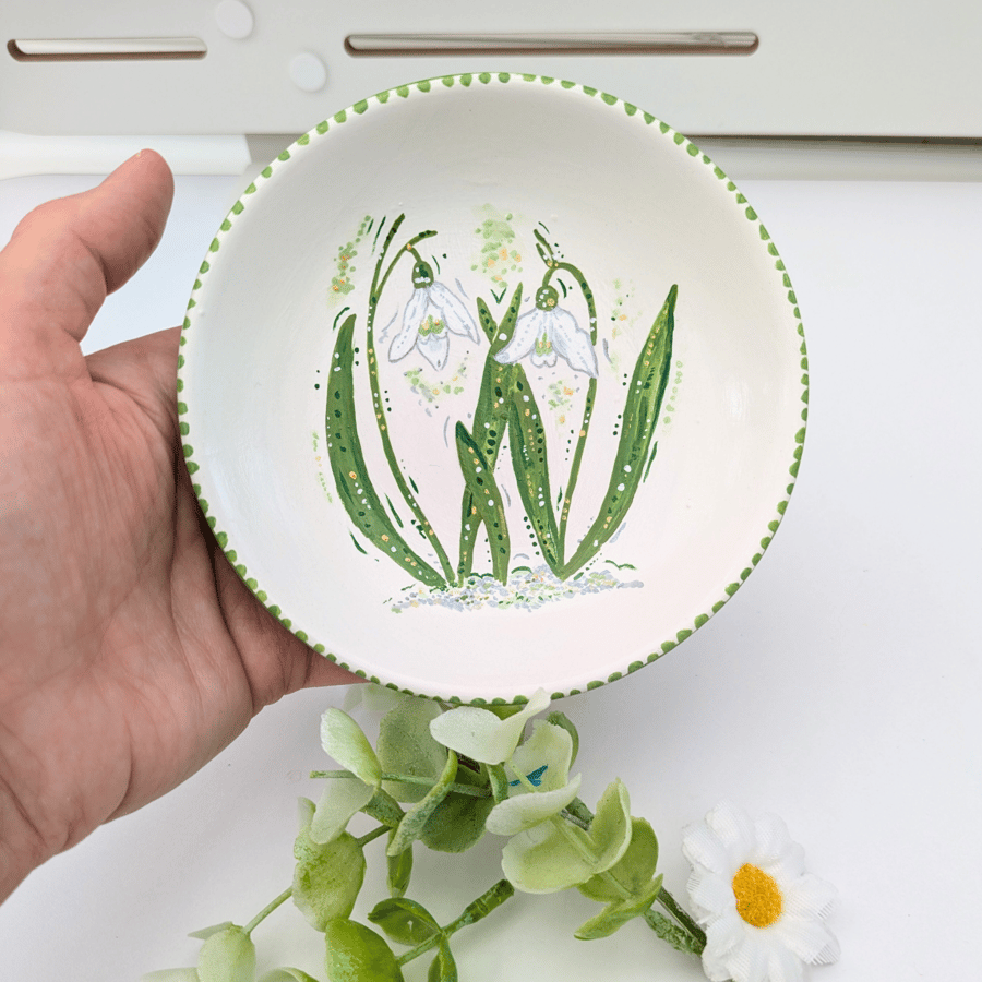 Snowdrop hand-painted ring trinket dish 