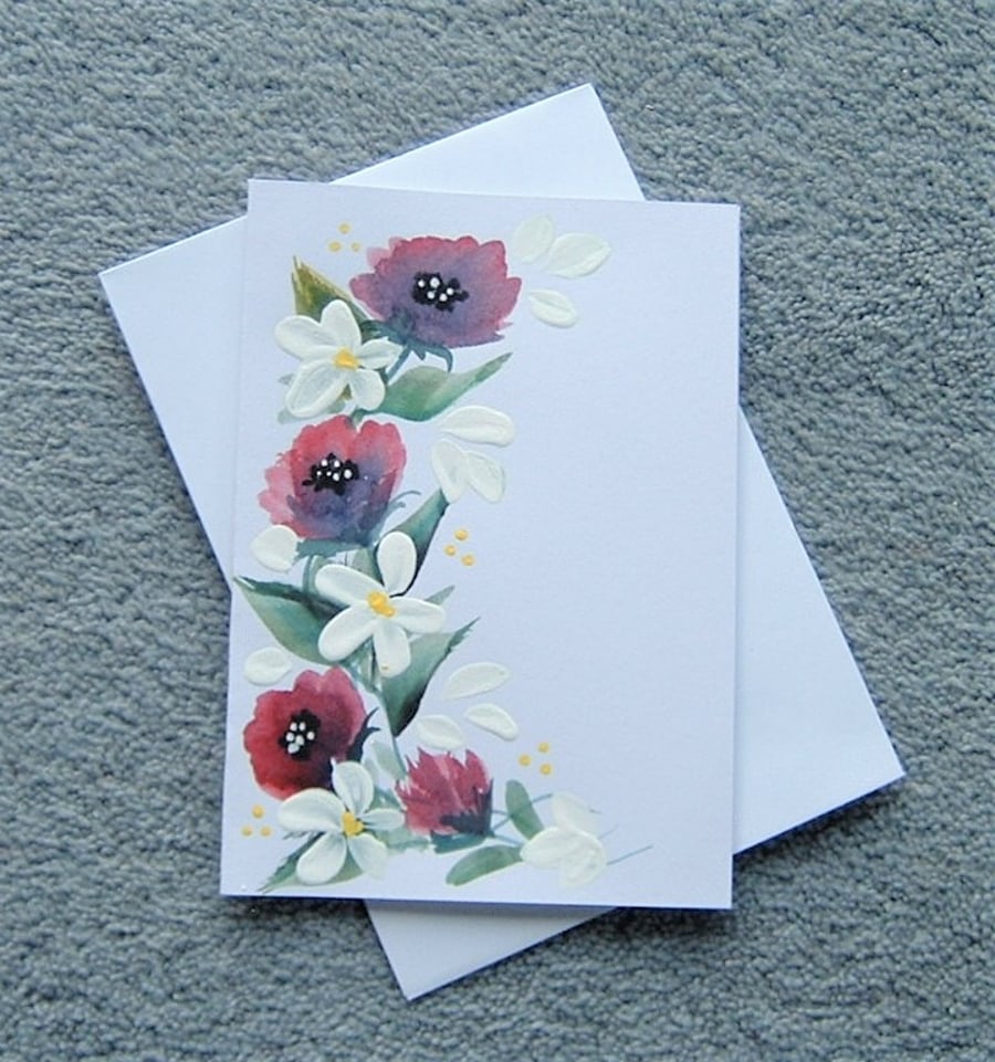 hand painted original floral watercolour blank greetings card ( ref F 52 )