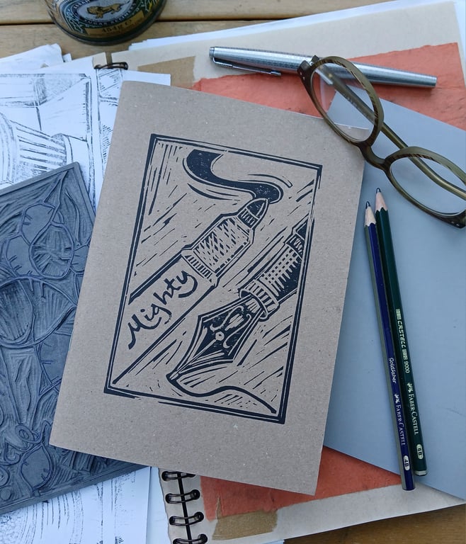 'Mightier than the Sword', Lino Printed Sketchbook, Second Version