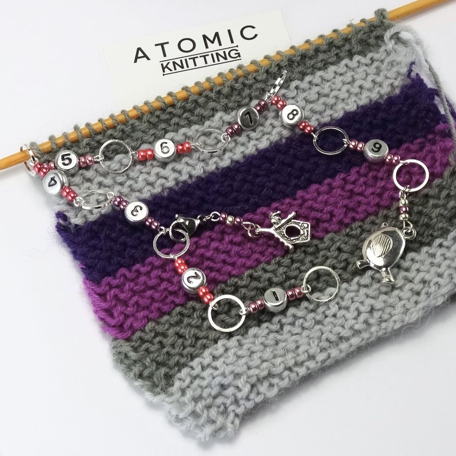 Row Counter Chain - The Robin & The Birdhouse - Silver Numbers, Knitting Tool