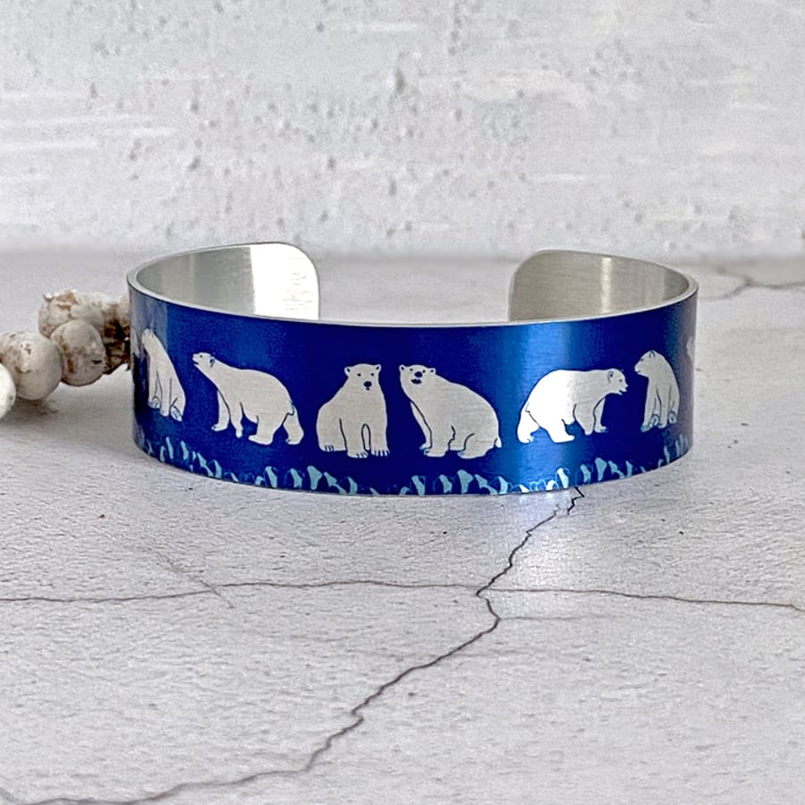Polar Bear cuff bracelet, artic animals polar bears gifts. (652)