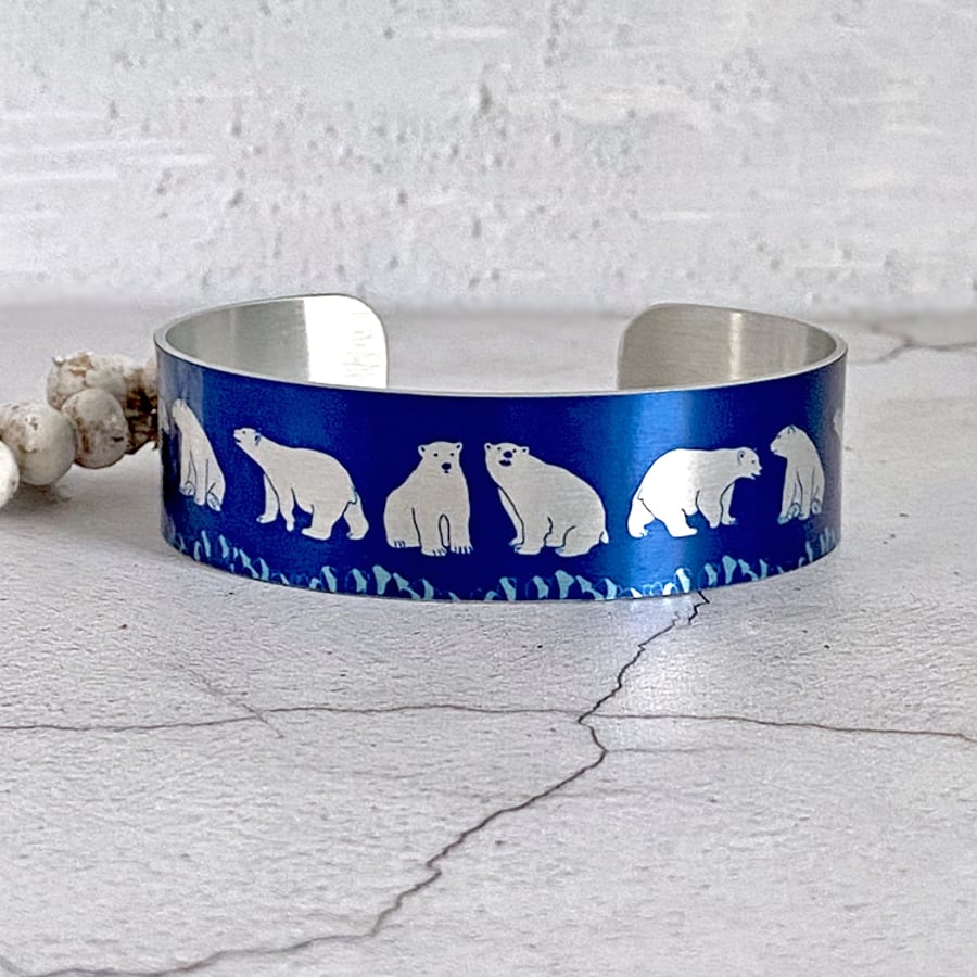 Polar Bear cuff bracelet, artic animals bangle, polar bears gifts. (652)
