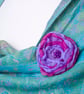  Fabric Flower Brooch - pink and lilac organza fabric pin with purple beads - Image 3