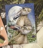 Moonlight Hares Art Print - A5 Scottish wildlife illustration - Image 2