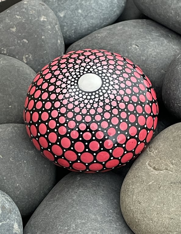 Pink Red Mandala Painted Rock Art Stone Acrylic Art Painting Hand Painted Unique