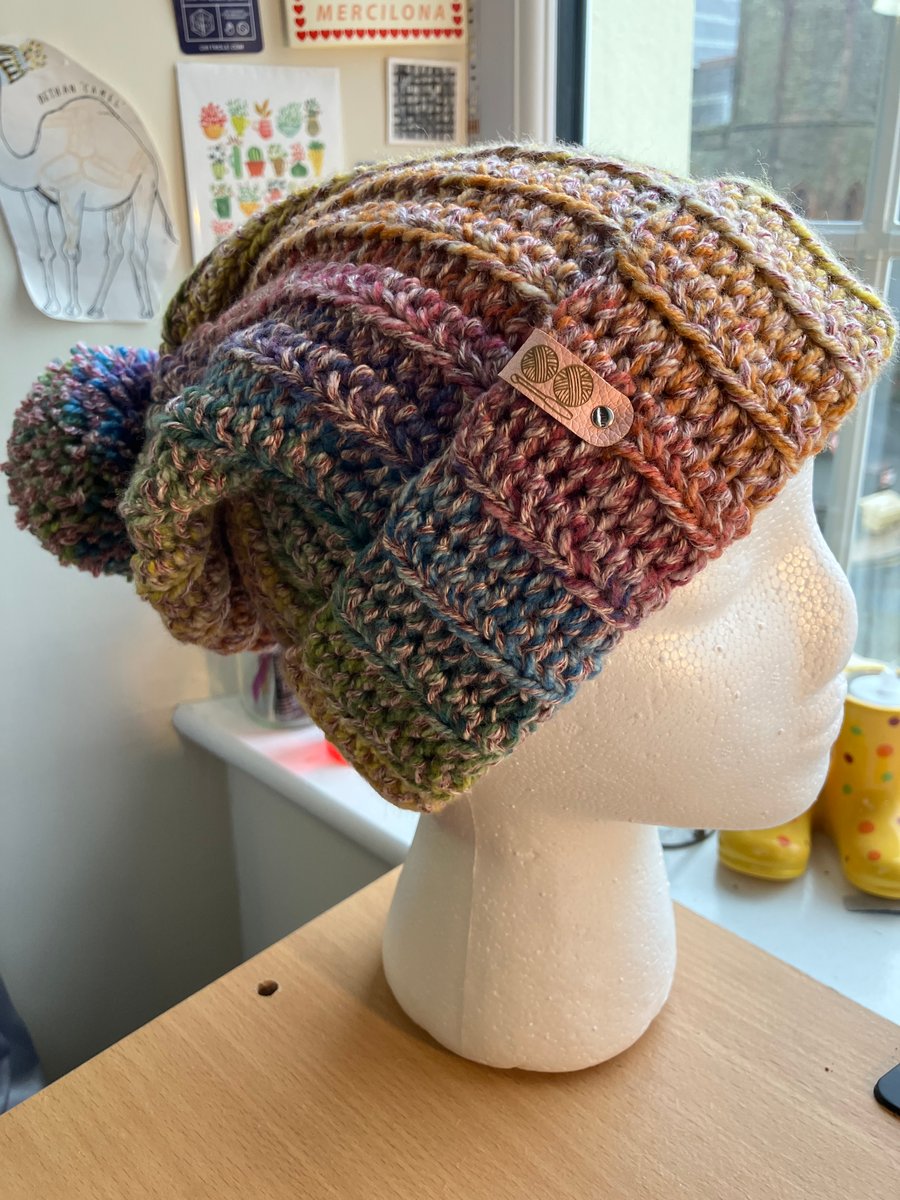  "Loganberry" Crochet Schlump Beanie with Pompom
