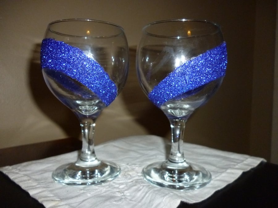 Oblique design glitter glasses - purple sparkle set of 2