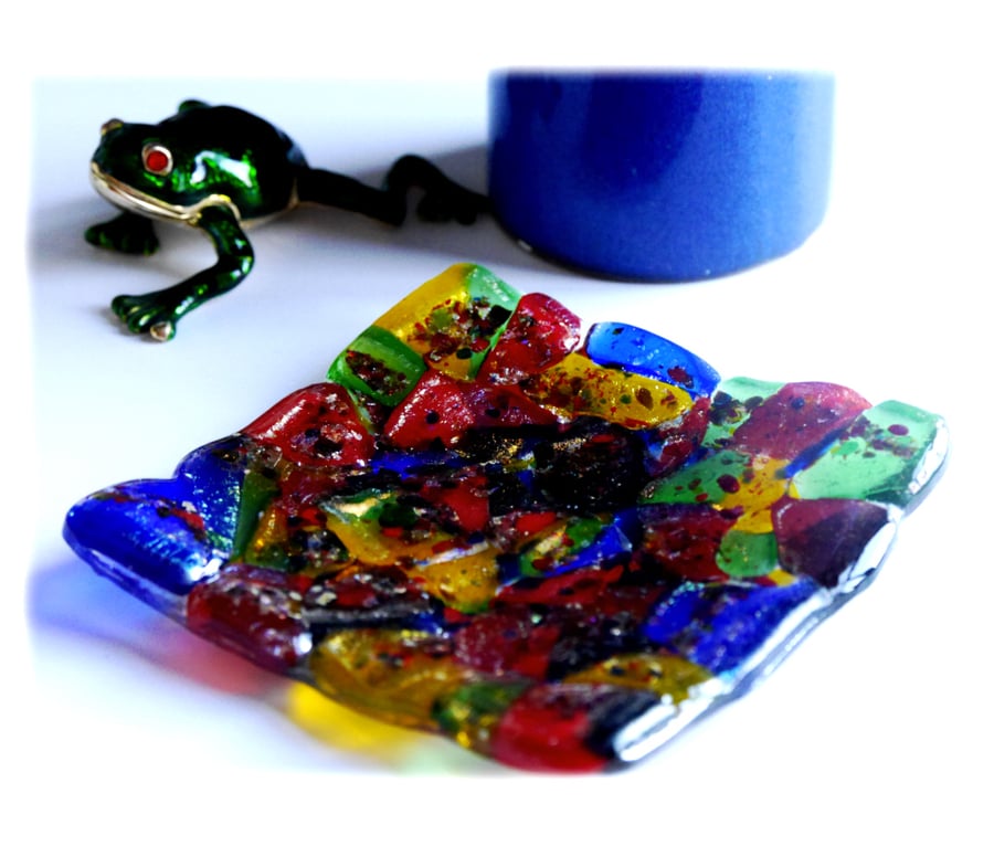 Fused Rainbow dish 12.5cm Rainbow Dichroic Candle Plate