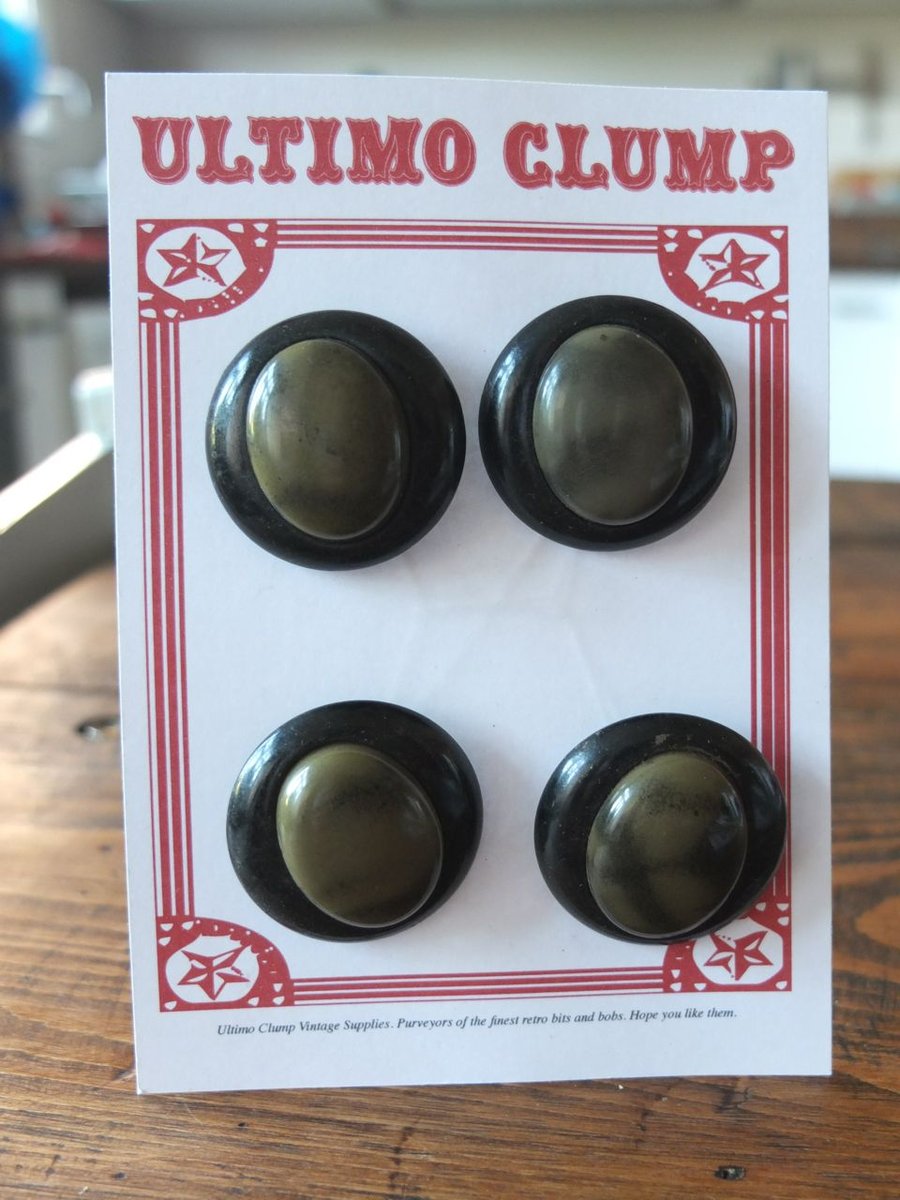 4 Vintage Marbled Green and Black Domed Buttons